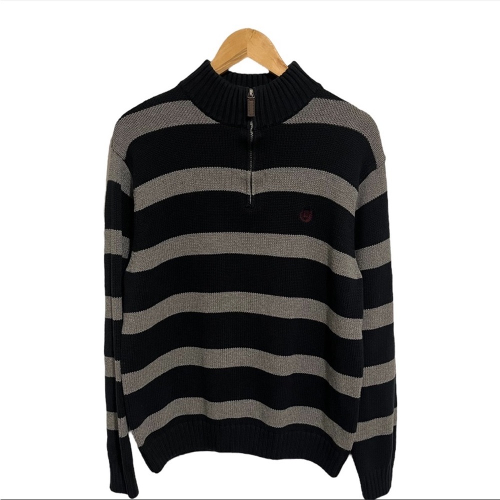 Chaps Mens Black & Gray Quarter Zip Heavy Knit Sweater. Size Large